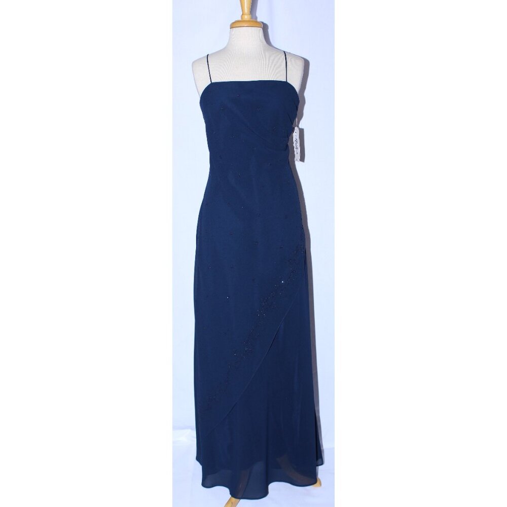 Milex #1975 Chiffon Formal Gown With Caviar Beading-Size 3X-NAVY BLUE-NWT